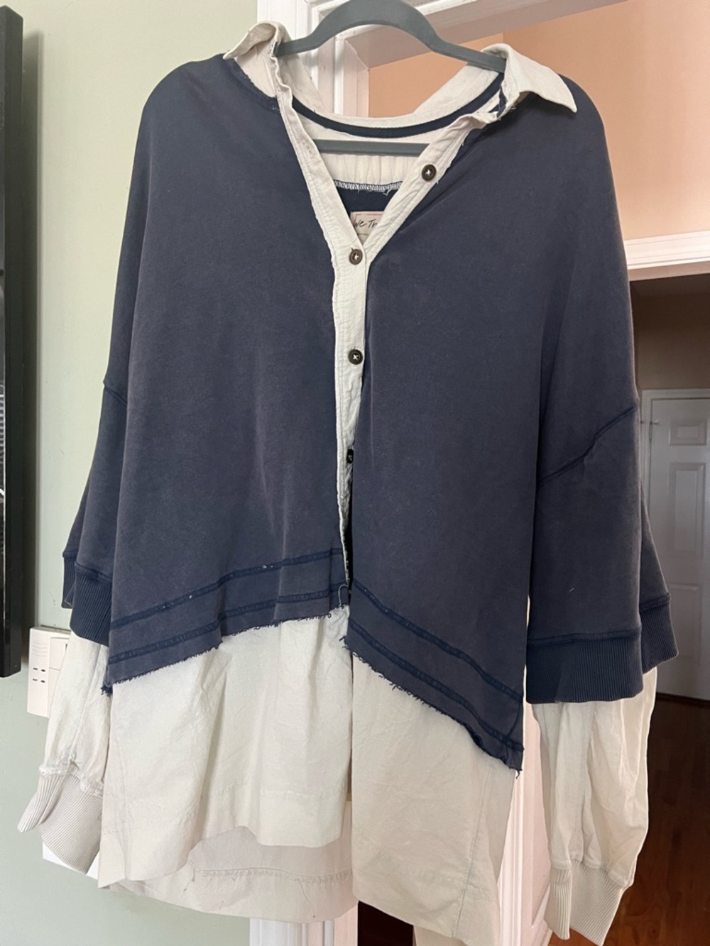 We The Free Navy and Cream Layered Henley Shirt